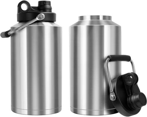 Vista 10 de Jarra de Agua de Galón, Botella de Agua Aislada, Jarra de 1 Galón con Asa, Botella de Agua Grande de Acero Inoxidable de 128 oz de Boca Ancha