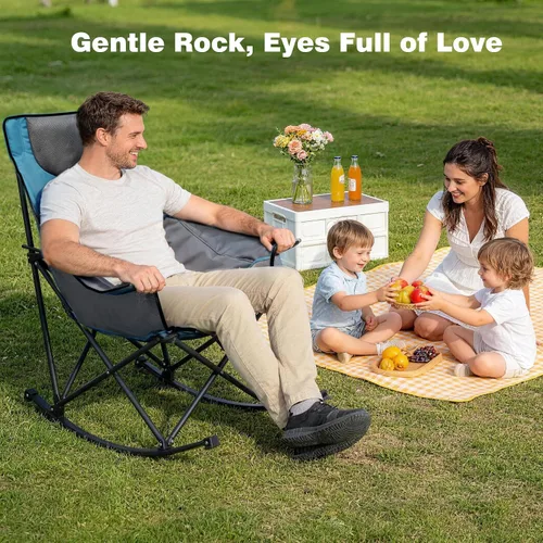 Vista 6 de SUNNYFEEL Silla de Camping Balancín Extra Grande, Silla de Patio Completamente Acolchada con Bolsillo Lateral, Silla Reclinable de Césped Portátil