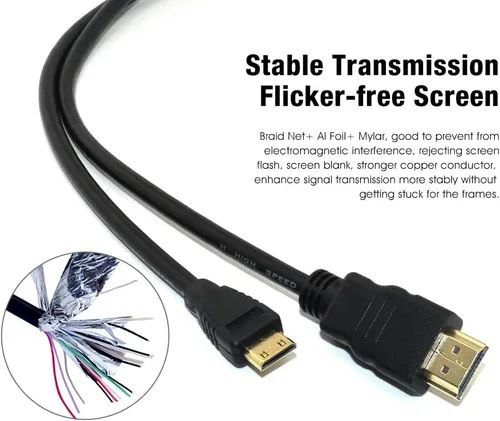 Vista 2 de Cbus Wireless Cable HDMI a Mini HDMI de 5 pies para cámaras Nikon, Canon, Panasonic y más, cable de video HDMI, negro, 5 pies, macho a macho