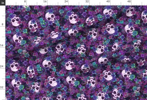 Vista 2 de Spoonflower Tela - Flores Calaveras Calavera Patrón Floral Flor Rockabilly Impreso en Tela de Gasa Barrio Gordo - Costura Ropa de Moda Vestidos