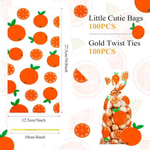 Vista 2 de WILLBOND 100 bolsas de celofán para golosinas de celofán Little Cutie para fiesta, bolsas de celofán de plástico con 100 lazos giratorios