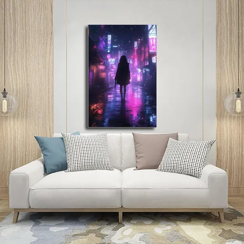 Vista 5 de XAHOR Anime Vaporwave Wall Decor – Retro Neon Urban Landscape – Cyberpunk Night City Poster Poster for Room Aesthetics Canvas Wall Art Poster And