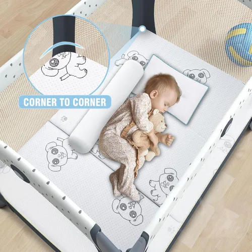 Vista 2 de Colchón triple Pack and Play de 38 x 26 pulgadas, colchones de doble capa Pack N Play para bebé con funda impermeable, lavable y transpirable
