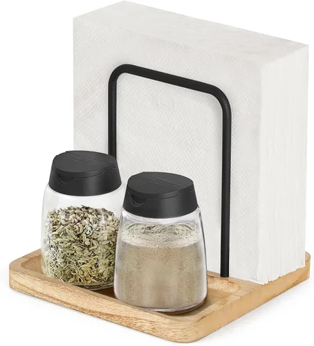 Vista 7 de Mkono Servilletero para mesa de granja, dispensador de servilletas de madera rústica, almacenamiento de servilletas de papel para cocina, comedor