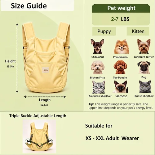 Vista 5 de Transportador para perros pequeños, cachorros y gatitos, hasta 8 libras Diseño manos libres, estilo de transporte frontal, estilo de transporte