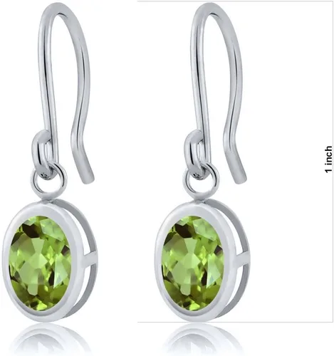 Vista 6 de Gem Stone King Aretes colgantes de plata de ley 925 de 0.276 x 0.197 in con piedra natal ovalada de alambre francés para mujer