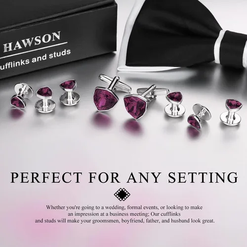 Vista 2 de HAWSON Gemelos para hombre con tachuelas de camisa de esmoquin, gemelos y camisa de esmoquin, conjuntos de regalo para bodas y fiestas., Metal