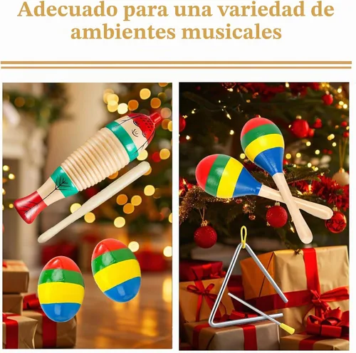 Vista 7 de Pandereta de madera de 6 pulgadas, instrumento Guiro con forma de pez, maracas de madera, cocteleras de huevos, triángulo de acero musical de 6