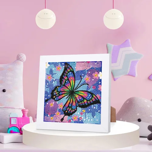 Vista 4 de xackcme Kits de pintura de diamantes de mariposa para niños con marco, arte de diamantes de mariposas para niños de 4 a 8 a 12 años, kit de pintura
