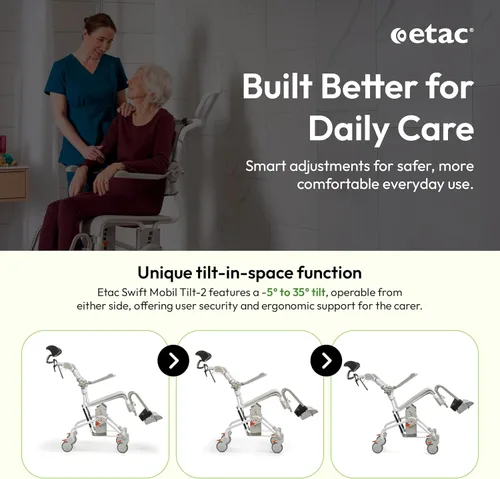 Vista 4 de Etac Swift Mobil Tilt-2 Silla reclinable inclinable para ducha para Blanco