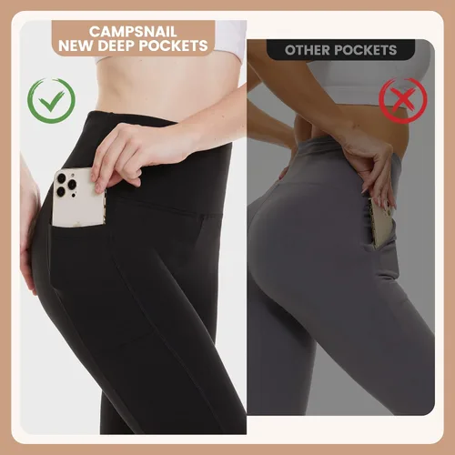 Vista 3 de CAMPSNAIL Paquete de 4 leggings para mujer, pantalones de yoga de cintura alta con control de abdomen con bolsillos para entrenamiento, gimnasio
