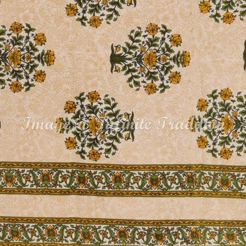 Vista 3 de Juego de sábanas de algodón 100% de algodón indio Rajasthani Jaipuri tradicional Sanganeri con estampado floral multicolor con 2 fundas de almohada
