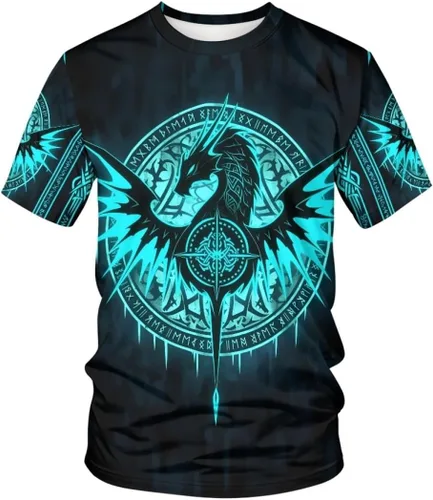 Vista 30 de GLUDEAR Camiseta Vikings para hombre, novedad con estampado 3D de mitología nórdica Aurora Galaxy Life Tree