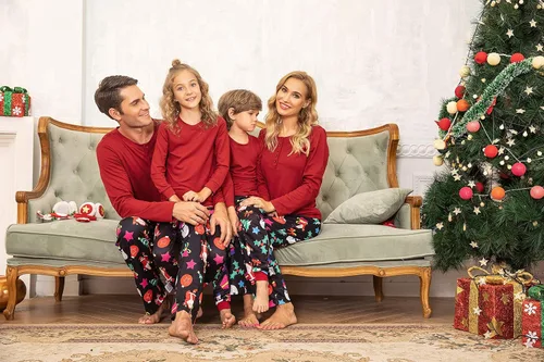 Vista 3 de Ekouaer Christmas Pajamas Matching Family Pj Set Long Sleeve Tops and Plaid Pants for Sleepwear Soft Loungewear Pjs