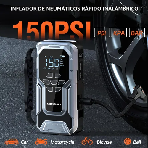 Vista 3 de Acmount D18 Arrancador de salto con compresor de aire, batería de coche de 6000 A arrancador portátil (todo gasolina/10.0L diesel), bomba de aire