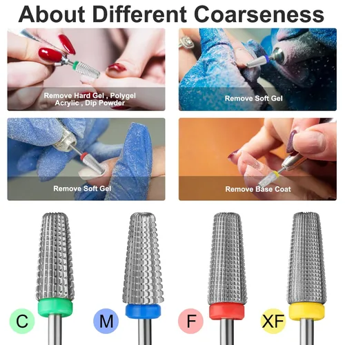 Vista 5 de Brocas de uñas 5 en 1, brocas profesionales de carburo de tungsteno de 3/32 pulgadas, adecuadas para manicura, pedicura, cutícula, esmalte de gel