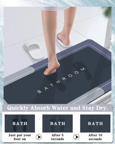 Vista 3 de Tapetes de baño antideslizantes de secado rápido, tapetes de baño de goma súper absorbentes para debajo de la puerta, tapetes de baño para baño, Azul