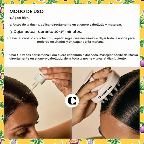 Vista 7 de Ceremonia Scalp Power-Duo Aceite de Moska & Scalp Masajeador Aloe Vera Babassu Castor 2 Fl Oz 60 mL