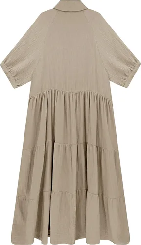 Vista 5 de R.Vivimos - Vestido informal de verano para mujer, vestido de algodón con media manga y botones, de corte suelto, por debajo de la rodilla