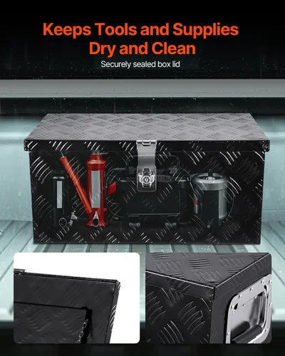 Vista 5 de VEVOR Caja de Herramientas de Aluminio Resistente para Cama de Camión, Caja de Herramientas con Placa Estriada con Mango Lateral y Llaves