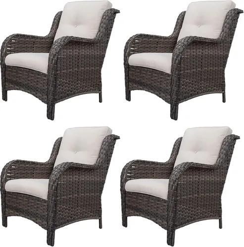 Vista 39 de Juego de 2 sillas de patio giratorias de 360 grados para exteriores y mesa auxiliar a juego – 3 sillas deslizantes de mimbre para patio con cojines