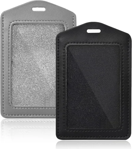 Vista 8 de Portatarjetas de identificación de cuero auténtico, 2 unidades, horizontal, transparente, de un solo lado, impermeable, para oficina, personal