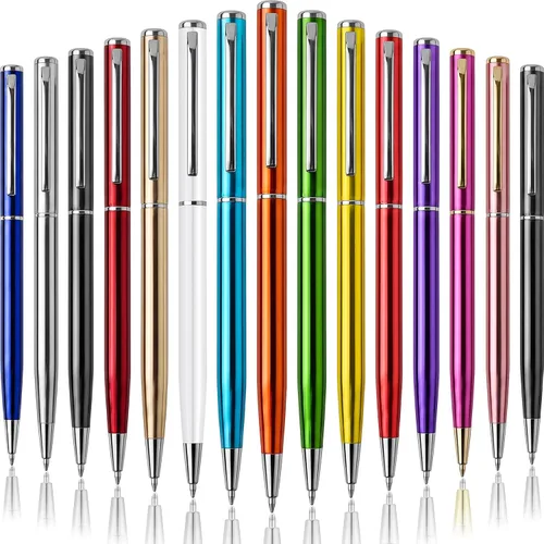 Vista 15 de Zonon 15 bolígrafos delgados de metal negro dorado a granel retráctiles de tinta negra metálica de 0.039 in de punta media suave para escritura