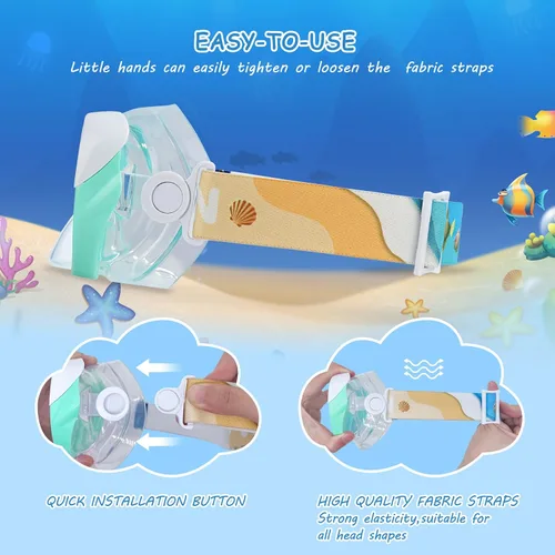 Vista 5 de Máscara de natación para niños, gafas de natación para niños de 180° antivaho, a prueba de fugas, con cubierta de nariz y correa de tela para edades