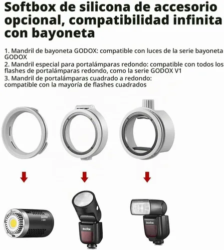 Vista 2 de GODOX ML-CS1625 Softbox Kit de cúpula de difusión con 3 adaptadores, difusor plegable para GodoxV1 Serie V1 ML30 ML60BI AD200PRO AD300PRO 400PRO V