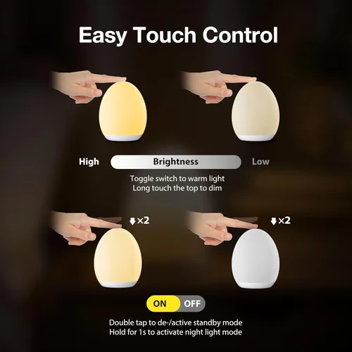 Vista 7 de JolyWell - Luz de noche para niños, luz de noche para bebé con modo de cambio de 7 colores y atenuación sin escalones, luz de noche para guardería