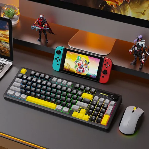 Vista 9 de Combo de teclado y mouse inalámbricos cremoso con teclado numérico para computadora de escritorio, Mac, iPad, Bluetooth/2.4 ghz/recargable