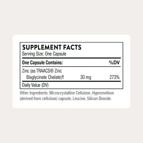 Vista 2 de THORNE - Bisglicinato de zinc 30 mg - Apoyo diario para la salud de la piel, los ojos y el sistema inmunológico* - Suplemento de zinc quelado - 60