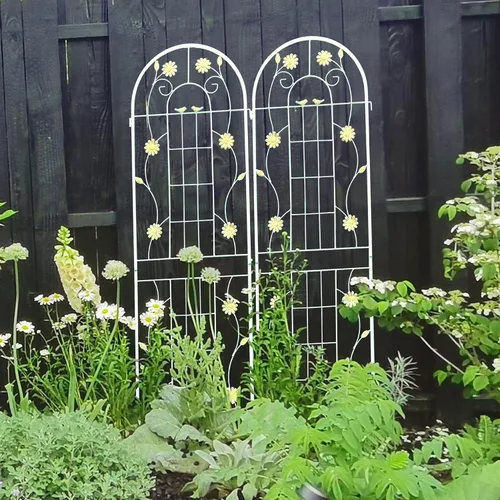 Vista 2 de Paquete de 2 enrejados de jardín de metal para plantas trepadoras, 71 pulgadas de alto, color blanco crema, valla de jardín, enrejado a prueba