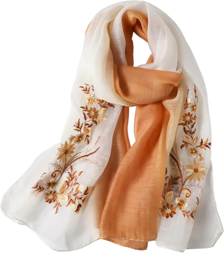 Vista 16 de WINCESS.YU Women Embroidered Silk Scarf, 75* 28 Inches Long Shawl and Wraps Negro