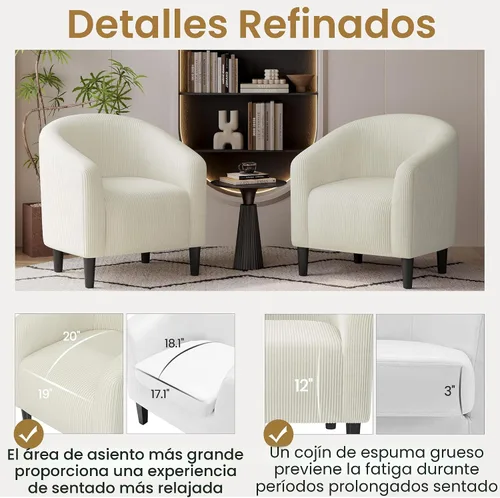Vista 6 de Yaheetech Sillas cilíndricas, sillas decorativas peludas con reposabrazos acolchado suave para sala de estar, dormitorio, sala de espera, oficina