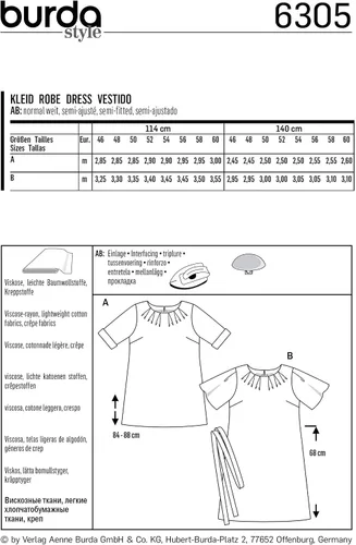 Vista 2 de Burda Patrón de costura estilo 6305 - Top y vestido para mujer, A (20-22-24-26-28-30-32-34)
