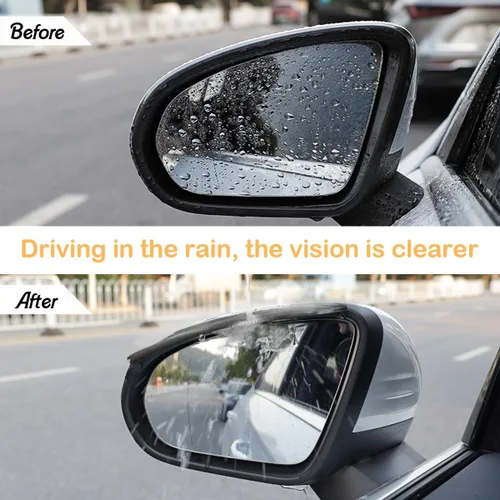 Vista 4 de Osilly 2 piezas de protector de visera de lluvia para espejo retrovisor de automóvil, cubierta de cejas de lluvia para espejo lateral, PVC Negro