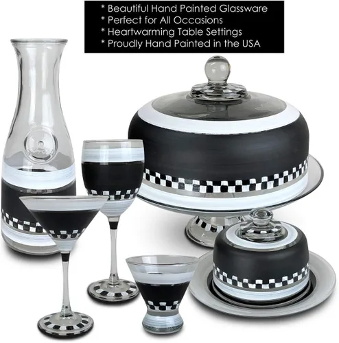 Vista 6 de Juego de 2 vasos de Martini pintados a mano, colección de tiza a cuadros en blanco y negro, cristalería pintada por artistas estadounidenses, vasos