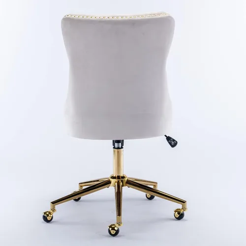 Vista 7 de SSLine Elegante silla de escritorio de terciopelo para niñas y mujeres, silla giratoria copetuda para computadora de oficina con ruedas, moderna