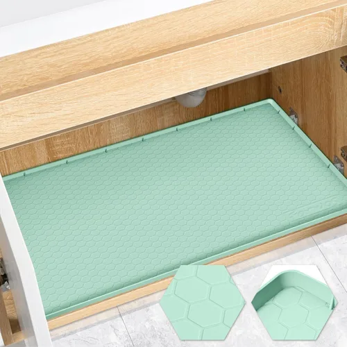 Vista 12 de Tapete impermeable para debajo del fregadero de 22 x 19 pulgadas, forro de silicona para gabinete, protector de goma para cocina y baño, mantiene