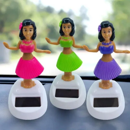 Vista 4 de Decoración de tablero de instrumentos de niña bailarín con energía solar, figuras de colección de juguetes para decoración de interiores de Azul