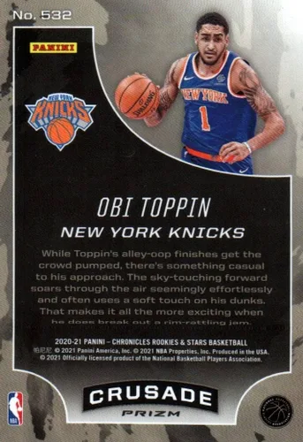 Vista 2 de Obi Toppin Rookie Card Crusade Chronicles Rookies & Stars Collectible Basketball Card- 2021 Panini Chronicles Rookies & Stars Basketball Card #532
