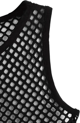 Vista 4 de Hilinker Camiseta corta sin mangas de malla transparente para mujer