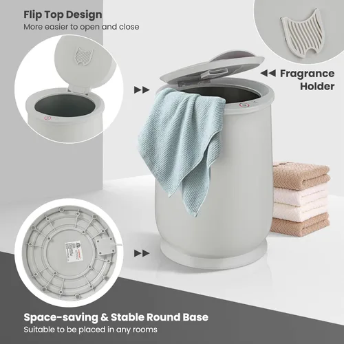 Vista 5 de Giantex Cubo calentador de toallas para baño, calentador portátil de toallas calientes de spa, tapa abatible, soporte para fragancia, apagado