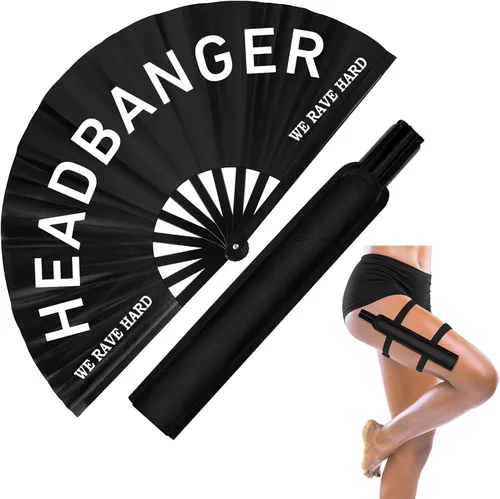 Vista 7 de Ventilador de mano plegable grande de 13 pulgadas con funda para hombres y mujeres, para Edm Music Rave Festival Line Dancing Party