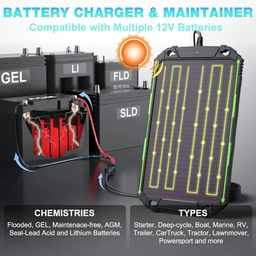 Vista 5 de Sun Energise Cargador Mantenedor de Batería Solar de 5W 12V PRO, Controlador de Carga MPPT Inteligente Incorporado, Kits de Carga por Goteo de Panel