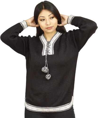 Vista 2 de Suéter de lana de alpaca para mujer, suéteres de alpaca para mujer, chaqueta de lana de alpaca para mujer, diseño étnico, suéter con cuello en V