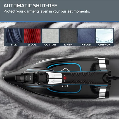 Vista 12 de Rowenta, Plancha de vapor de acero inoxidable Smart Temp para ropa, 380 agujeros de microvapor, planchado de 1725 vatios, apagado automático
