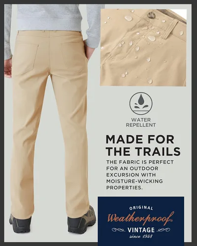 Vista 5 de Weatherproof Vintage Pantalones de excursión de ajuste regular para hombre, ultra elásticos, informales, con parte delantera plana