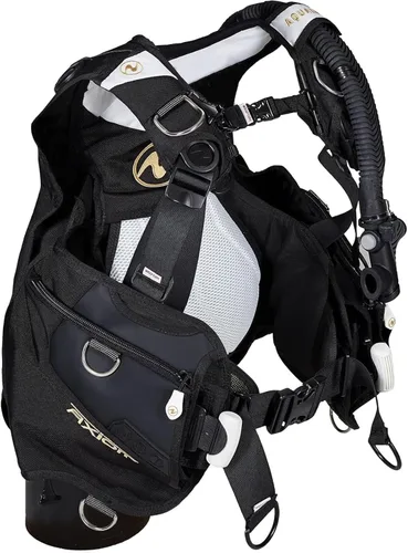 Vista 2 de Aqualung Axiom Dive BCD para mujer, compensador de flotabilidad de buceo estilo chaqueta con sistema de peso SureLock II, arnés de envoltura, banda